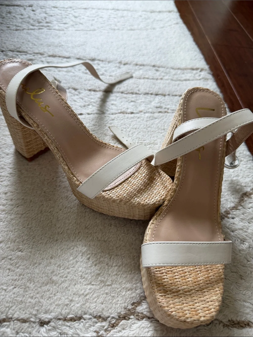 Lulu's White Leather-Strap Woven Platform Sandals